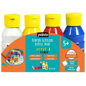 Pebeo, Künstlerfarbe + Bastelfarbe, Acrylcolor 4 Flaschen Classic (150 ml)
