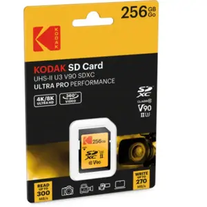 Kodak SD 256GB UHS-II U3 V90 Ultra Pro (256 GB, SD, U3, UHS-II), Speicherkarte, Orange, Schwarz