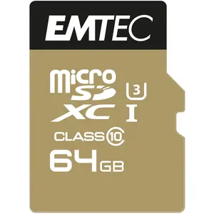 Emtec microSDXC Klasse10 Speedin (64 GB, microSDXC, U3, UHS-I), Speicherkarte, Schwarz, Braun