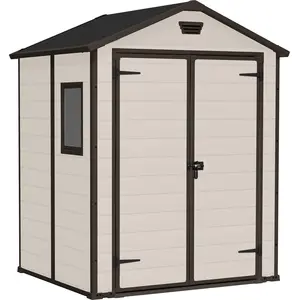 Keter Manor 6x5, Kunststoff-Schuppen, Doppel, Giebeldach, Schwarz, Harz, Beige günstig