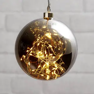 LED-Dekokugel Glow aus Glas, Ø 15 cm rauchgrau