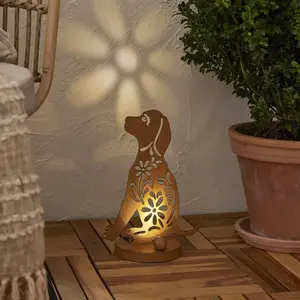 LED-Solar-Dekolampe Oxidog, Höhe 33 cm, rostfarben, IP44