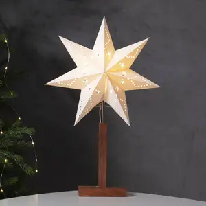 Tischleuchte Karo, weiß, 55 cm, Papier, Akazienholz, Stern günstig