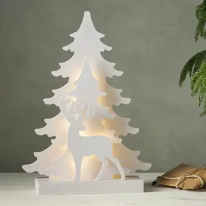 LED-Dekoleuchte Grandy, Rentier und Tannen, 41 cm