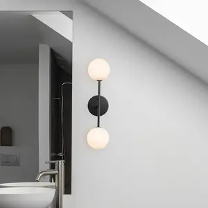 PR Home Wandleuchte Sigma D, schwarz/opal, 2-flg. 49 cm Glas günstig