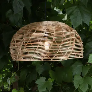 Außenhängeleuchte Mayla, Rattan natur, Ø 53 cm, Stecker IP44