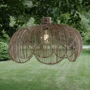 Außenhängeleuchte Belle, Rattan natur, Ø 53 cm, Stecker IP44