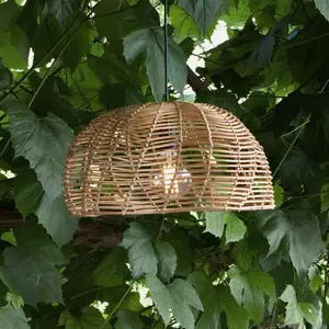 Außenhängeleuchte Mayla, Rattan natur, Ø 43 cm, Stecker IP44