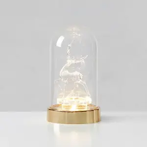 LED-Dekoleuchte Isla, messing/klar, Rentier, Höhe 20 cm