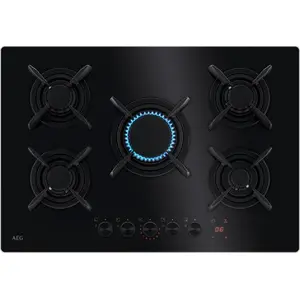AEG HKB75453NB, Schwarz, Integriert, 75 cm, Gaskochfeld, Glas, 5 Zone(...