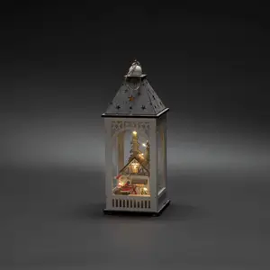 LED-Deko-Laterne mit Haus und Weihnachtsmann