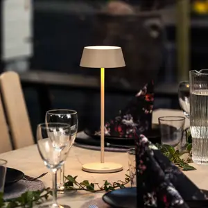 LED-Akku-Tischlampe Menton, sandfarben, Höhe 27cm, IP54, USB