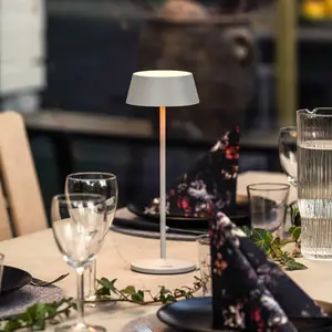 LED-Akku-Tischlampe Menton, grau, Höhe 27 cm, IP54, USB