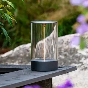 LED-Akku-Tischleuchte Edison, Höhe 23 cm, grau/klar, IP54