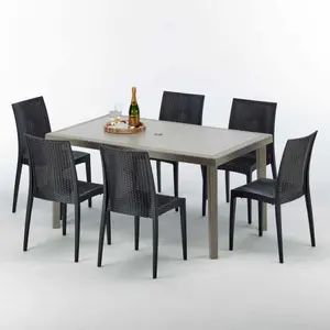 Polyrattan Tisch Rechteckig mit 6 Bunten Stühlen 150x90 Beige Marion günstig
