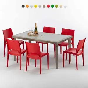Polyrattan Tisch Rechteckig mit 6 Bunten Stühlen 150x90 Beige Marion günstig