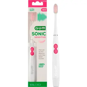 GUM Sonic Sensitive, Erwachsener, Ultraschall-Zahnbürste, Zahnfleischpflege, Intensiv, Massage, Sensibel, Weiß, Weich, Oval günstig