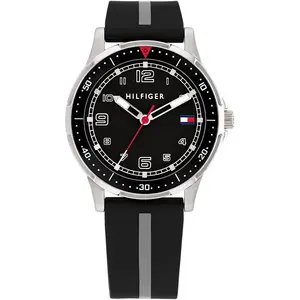 Tommy Hilfiger Uhr mit DREI-Zeiger-Quarzwerk für die Jugend mit Schwarzes Siliko günstig