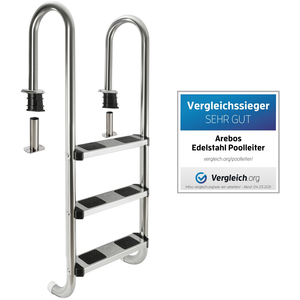 AREBOS Poolleiter Edelstahl | 3 Stufen | 2 Montagemöglichkeiten | Silb... günstig