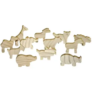 EDUPLAY 210-052 Holzfiguren Tiere, unbemalt, natur, 12-teilig (1 Set)
