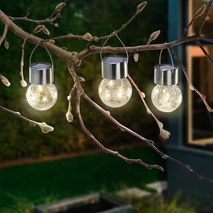 esotec Solar Hängeleuchten 3er-Set Crackle Balls warmweiß wetterfest I...