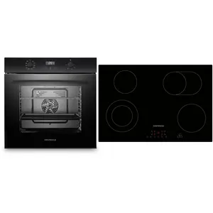 Backofen Herd Kochfeld Schwarz Glaskeramik 77cm Einbau autark rahmenlo...