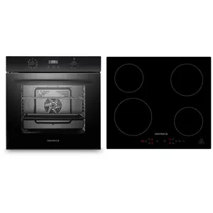 Backofen Herd Kochfeld Schwarz Induktion Einbau Set Autark Timer Respe...