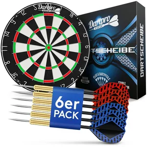 DartPro Dartscheibe Steeldart - Profi Dartboard inkl. 6 Steeldarts (18...