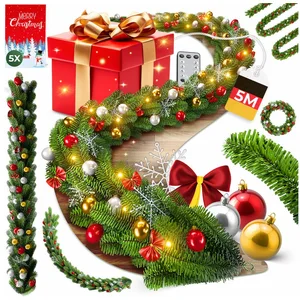 Kunstgirlande Weihnachtsgirlande LED Girlande 5m inkl. Deko-Schmuck & ...