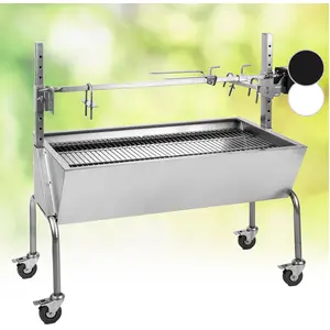 OneConcept 2-in-1 Rotisserie Grill mit Motor, Grill mit Drehspieß, Großer Spießgrill für Hähnchen & Spanferkel, Grill mit Motor, Spieß Grill mit Edelstahl-Rost, Großer Holzkohlegrill mit Bodenrollen