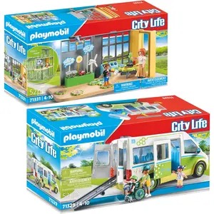 PLAYMOBIL 2er-Set Schulbus + Klimakunde