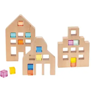 Eduplay Holzhaus Spielset für Acrylbausteine - 3er Set