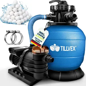 tillvex® Sandfilteranlage Pool Blau 13.200L/h bis 40.000L + 1200g Filt... günstig