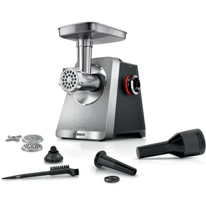 BOSCH Fleischwolf Serie 8 MFWS820M, bis zu 4,5 kg Fleisch pro Min., spülmaschinenfest, 800 W, Edelstahl, 10-Jahre Motorgarantie, mit drei Lochscheiben, 2.500 W