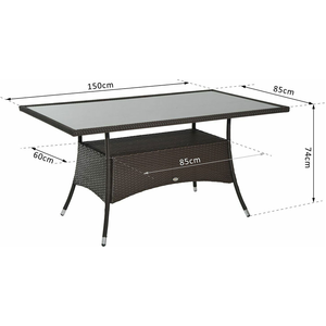 Outsunny Esstisch Gartentisch Polyrattan Glastisch 150x85x74cm, Sicher... günstig