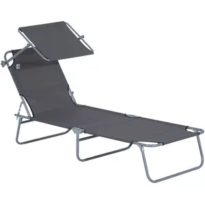 Outsunny Sonnenliege klappbar Gartenliege Liegestuhl mit Sonnenschutz Grau 187 x 58 x 36 cm ideal für Strand & Terrasse   Aosom.de günstig