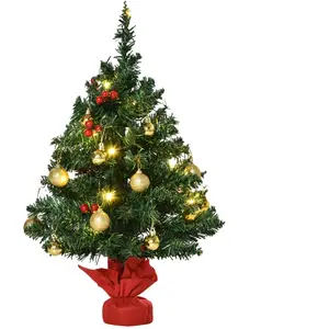 HOMCOM Weihnachtsbaum klein, Mini Christbaum mit Stechpalmenbeeren, Ku...