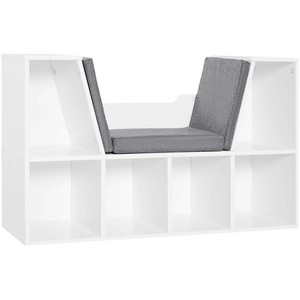 HOMCOM Bücherregal mit Sitzhocker Sitzbank Sitzbänke & -truhen mit 6 Stauräumen Sitzbar mit Kissen Schaumstoff Leinen Weiß+Grau 102 × 30 × 61 cm Aosom günstig