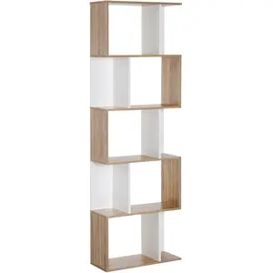 HOMCOM Bücherregal S-förmig Ausstellungsregal Standregal Büroregal 5-stöckiger moderner Raumteiler Spanplatte Weiß 60 x 24 x 184,5 cm Aosom günstig