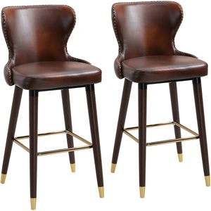 HOMCOM Barhocker 2er-Set eleganter Bistrostuhl mit Fußstütze & Rückenlehne, Esszimmerstuhl PU Braun 52x53x101cm Aosom.de günstig