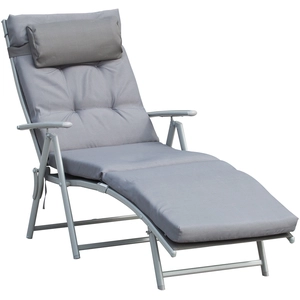 Outsunny Sonnenliege Strandliege Gartenliege klappbar verstellbar mit Kissen Garten Metall Stoff Grau 137 x 63,5 x 100,5 cm   Aosom günstig