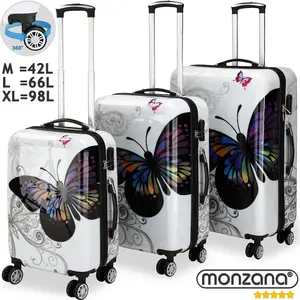 MONZANA® Hartschalenkoffer Set Butterfly Basic Reisekoffer Trolley Kof...