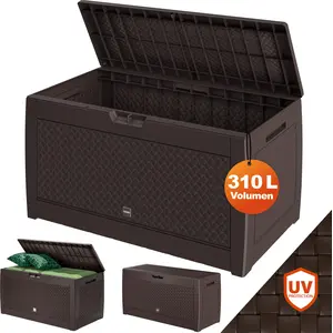 Casaria Gartenbox 310 L mit Rollen, wetterfest, Flechtoptik, Braun günstig