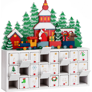 Spielwerk® Adventskalender zum Selbstbefüllen 24 Türchen Nachhaltig Wiederverwendbar Kinder Mädchen Jungen Weihnachtskalender DIY Holz Dekoration, Model:Adventskalender Landschaft
