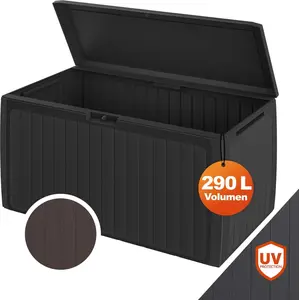 Deuba Casaria Gartenbox 290 L mit Rollen, wetterfest, Holzoptik, Anthrazit günstig