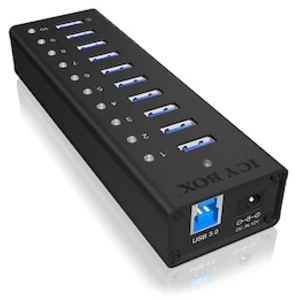 ICY BOX 10 Port Hub mit USB Type-A Anschluss, 1x Ladeanschluss