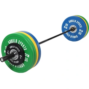 GORILLA SPORTS® Olympia Langhantel Set - 140kg, mit 10 Bumper Plates, 50mm, Langhantelstange 220cm, 2 Federverschlüsse, Max. 680kg, gummiert - Hantelset, Gewichte, Hantelscheiben, Gewichtsscheiben günstig