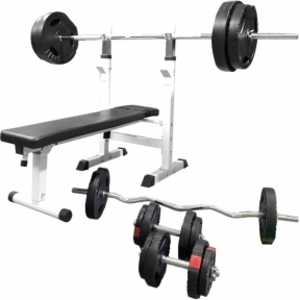 GORILLA SPORTS® Hantelbank 100-kg-Set mit Ablage, klappbar, verstellba...