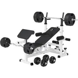 GORILLA SPORTS® Hantelbank - mit 100kg Hantelset, Ablage, Dip-Station,...