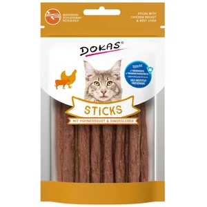 Dokas Sticks mit Hühnerbrust & Rinderleber 30 g, Snack für: Katze